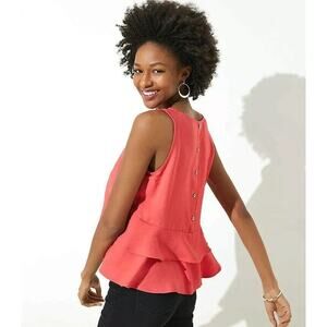 LOFT Tiered Button Back Shell Candied Cherry Size Medium Red Pink Sleeveless Top